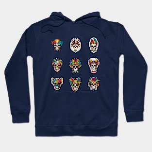 t-shirt design, colorful skull with feathers on it’s head, digital art Hoodie